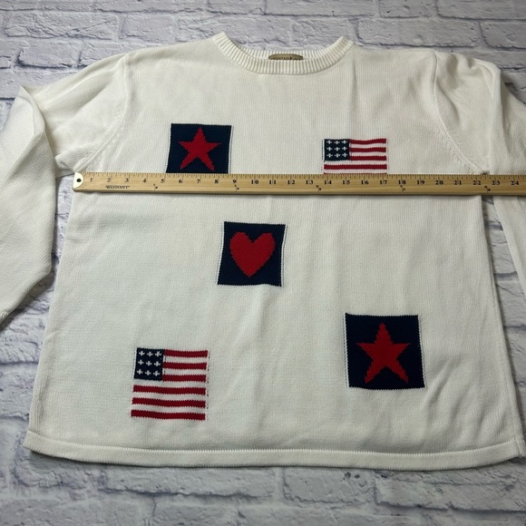 Vintage White 100% Cotton Sweater with Patriotic Patches. Size XL 🇺🇸 - Picture 2 of 5